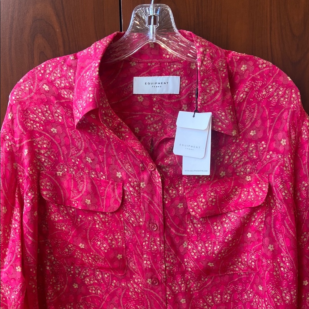 Equipment red floral 100% silk blouse.